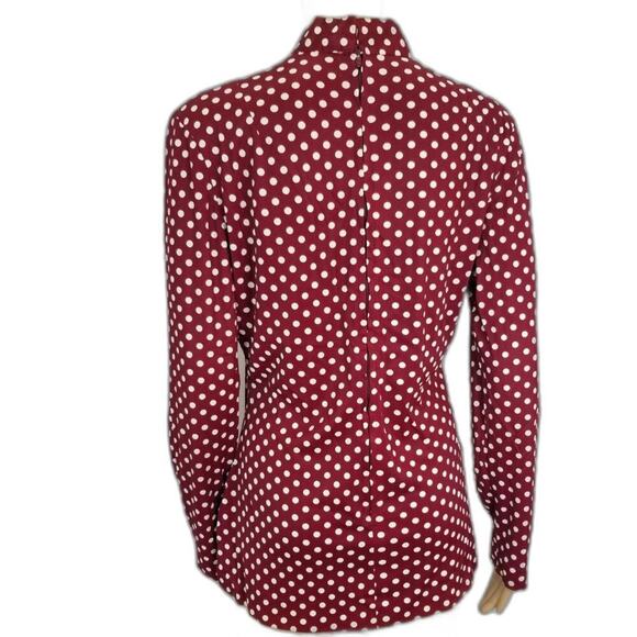 60s Vintage Go Go Burgundy White Polka Dot Long Sleeve Collar Tunic Zipper Slits - Picture 4 of 8